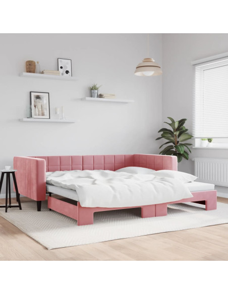 Divano Letto con Letto Estraibile Rosa 100x200 cm in Velluto