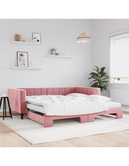 Divano Letto Estraibile con Materassi Rosa 100x200 cm Velluto