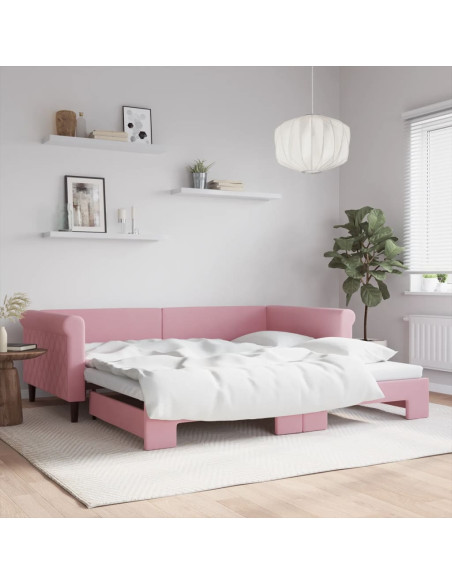 Divano Letto con Letto Estraibile Rosa 100x200 cm in Velluto