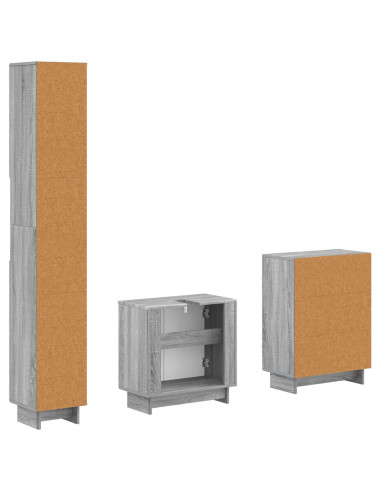 Set di armadietti da bagno in 3 pezzi EDE Sonoma grigio