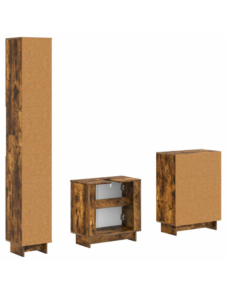 Set di armadietti da bagno in 3 pezzi EDE Rovere Fumo