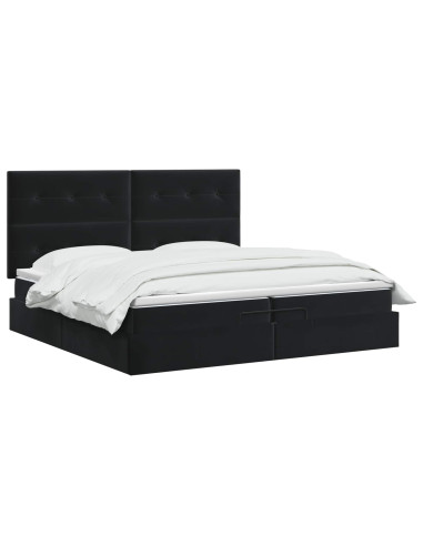 Letto Ottomano con Materasso e LED Nero 200 x 200 cm Velluto