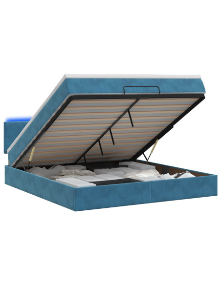 Letto Ottomano con Materasso e LED Blu scuro 180 x 200 cm