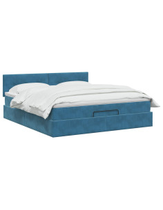 Letto Ottomano con Materasso e LED Blu scuro 180 x 200 cm 2
