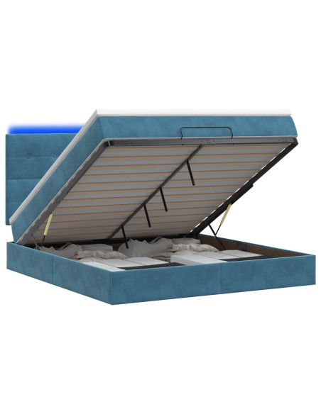 Letto Ottomano con Materasso e LED Blu scuro 180 x 200 cm