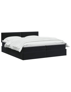 Letto Ottomano con Materasso e LED Nero 200 x 200 cm Velluto 2