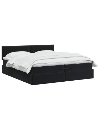 Letto Ottomano con Materasso e LED Nero 200 x 200 cm Velluto