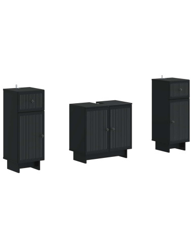 Set di Armadi da Bagno da 2 Pezzi EDE Nero Legno ingegnerizzato