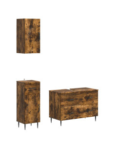 Set di armadietti da bagno in 3 pezzi HAARLEM Rovere Fumo