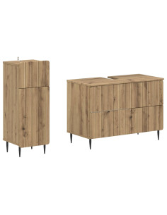 Set di Armadi da Bagno da 2 Pezzi ZWOLLE Rovere Artigianale