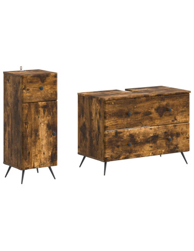 Set di Armadi da Bagno da 2 Pezzi BREDA Rovere Fumo