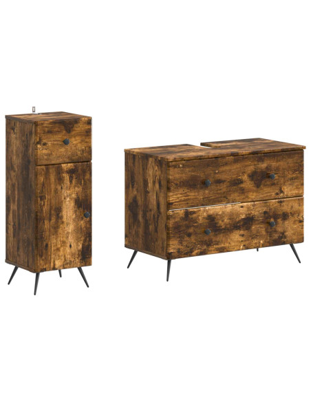Set di Armadi da Bagno da 2 Pezzi BREDA Rovere Fumo