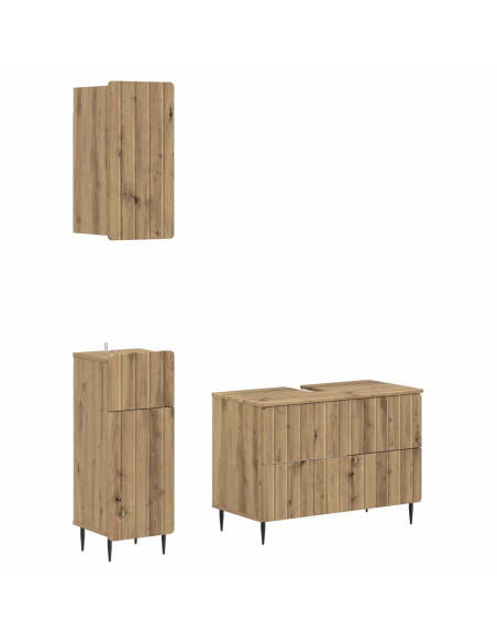 Set di armadietti da bagno in 3 pezzi ZWOLLE Rovere Artigianale