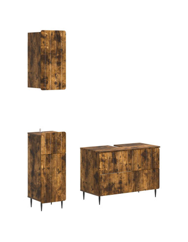 Set di armadietti da bagno in 3 pezzi ZWOLLE Rovere Fumo