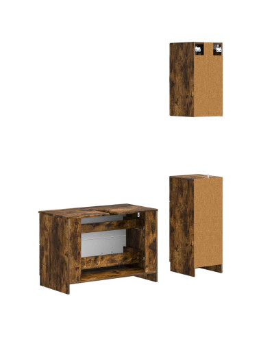 Set di armadietti da bagno in 3 pezzi UTRECHT Rovere Fumo
