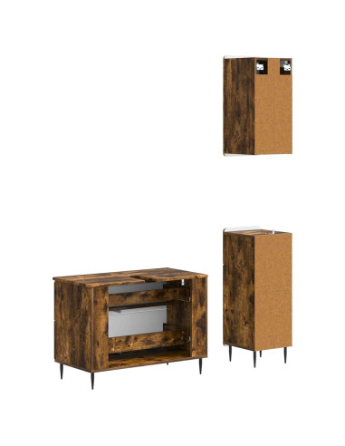 Set di armadietti da bagno in 3 pezzi ZWOLLE Rovere Fumo