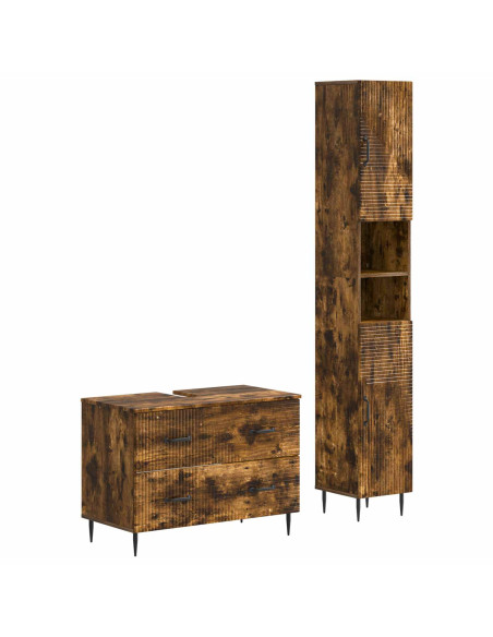 Set di Armadi da Bagno da 2 Pezzi HAARLEM Rovere Fumo