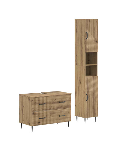 Set di Armadi da Bagno da 2 Pezzi HAARLEM Rovere Artigianale