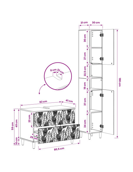 Set di Armadi da Bagno da 2 Pezzi DELFT Sonoma grigio