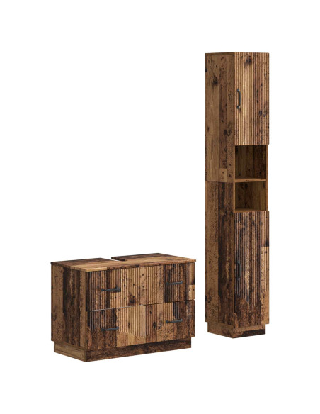Set di Armadi da Bagno da 2 Pezzi HOORN Legno antico