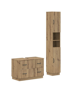 Set di Armadi da Bagno da 2 Pezzi HOORN Rovere Artigianale