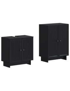 Set di Armadi da Bagno da 2 Pezzi EDE Nero Legno ingegnerizzato