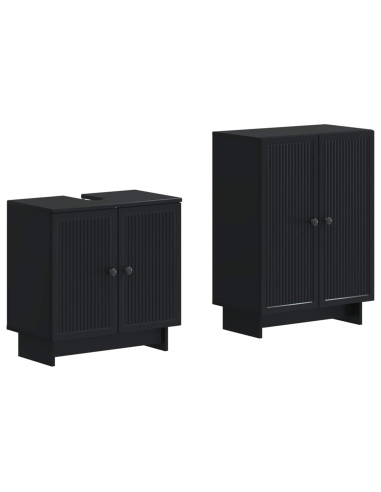 Set di Armadi da Bagno da 2 Pezzi EDE Nero Legno ingegnerizzato