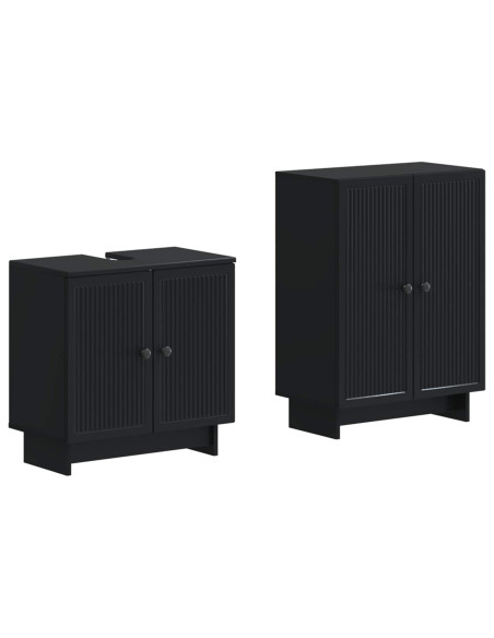 Set di Armadi da Bagno da 2 Pezzi EDE Nero Legno ingegnerizzato