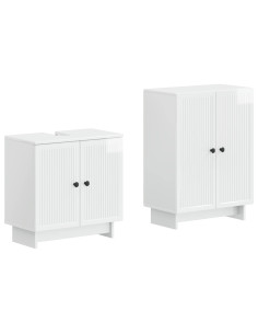 Set di Armadi da Bagno da 2 Pezzi EDE Bianco Lucido