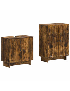 Set di Armadi da Bagno da 2 Pezzi EDE Rovere Fumo