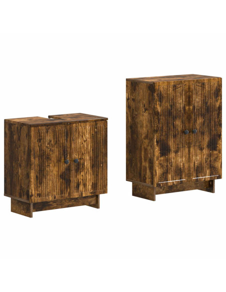Set di Armadi da Bagno da 2 Pezzi EDE Rovere Fumo