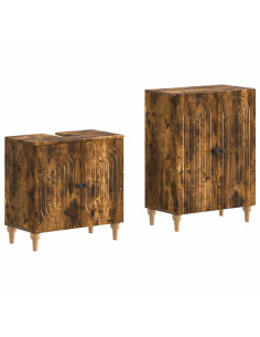Set di Armadi da Bagno da 2 Pezzi ALKMAAR Rovere Fumo