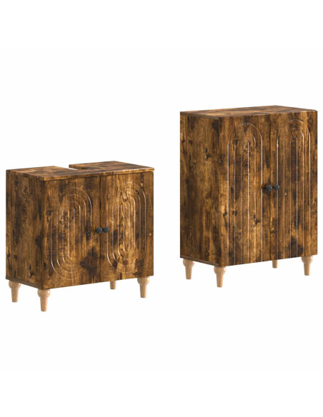 Set di Armadi da Bagno da 2 Pezzi ALKMAAR Rovere Fumo