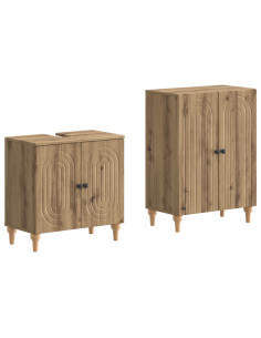 Set di Armadi da Bagno da 2 Pezzi ALKMAAR Rovere Artigianale