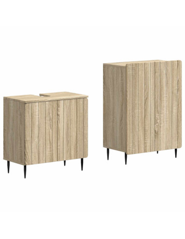 Set di Armadi da Bagno da 2 Pezzi ZWOLLE Rovere Sonoma