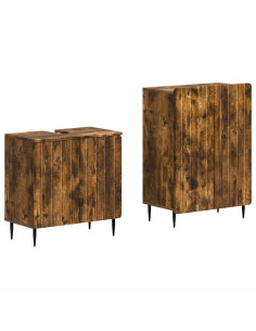 Set di Armadi da Bagno da 2 Pezzi ZWOLLE Rovere Fumo