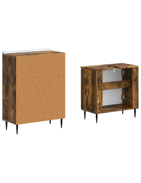 Set di Armadi da Bagno da 2 Pezzi ZWOLLE Rovere Fumo