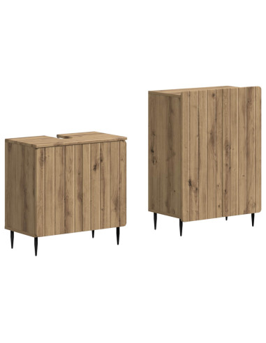 Set di Armadi da Bagno da 2 Pezzi ZWOLLE Rovere Artigianale