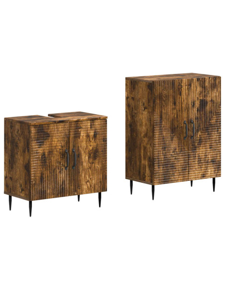 Set di Armadi da Bagno da 2 Pezzi HAARLEM Rovere Fumo