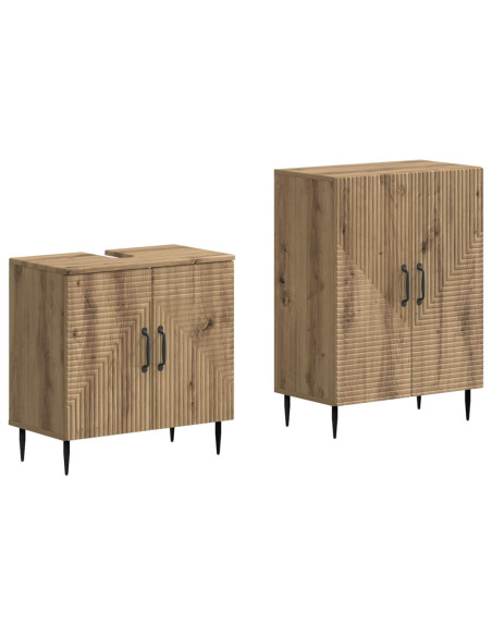 Set di Armadi da Bagno da 2 Pezzi HAARLEM Rovere Artigianale