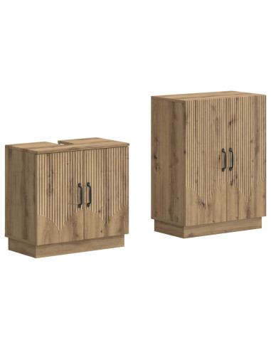 Set di Armadi da Bagno da 2 Pezzi HOORN Rovere Artigianale
