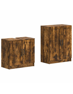 Set di Armadi da Bagno da 2 Pezzi UTRECHT Rovere Fumo