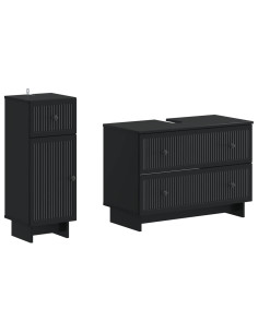 Set di Armadi da Bagno da 2 Pezzi EDE Nero Legno ingegnerizzato