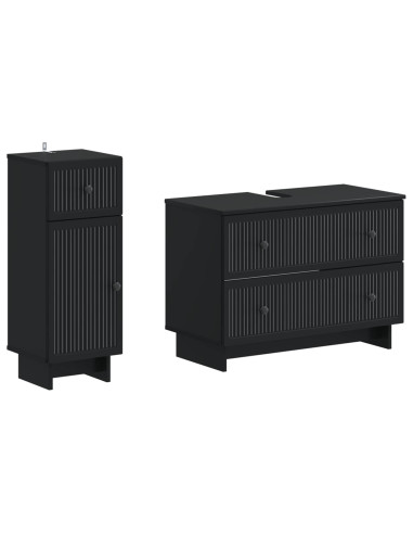 Set di Armadi da Bagno da 2 Pezzi EDE Nero Legno ingegnerizzato