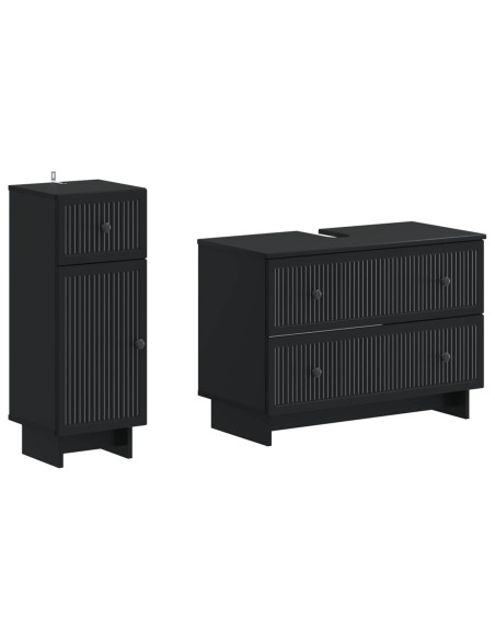 Set di Armadi da Bagno da 2 Pezzi EDE Nero Legno ingegnerizzato
