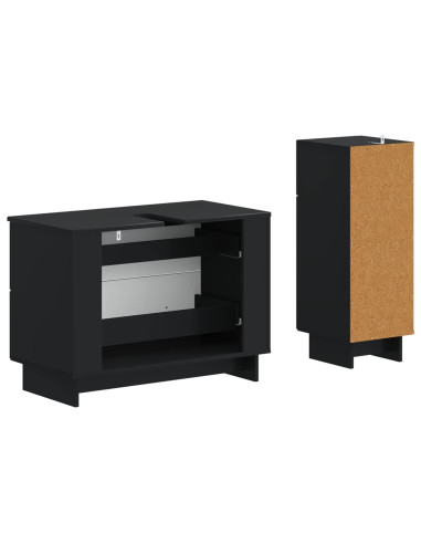 Set di Armadi da Bagno da 2 Pezzi EDE Nero Legno ingegnerizzato