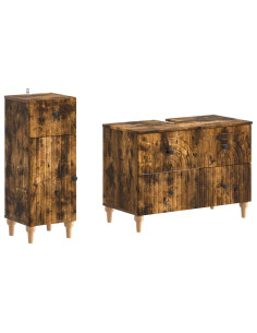 Set di Armadi da Bagno da 2 Pezzi ALKMAAR Rovere Fumo