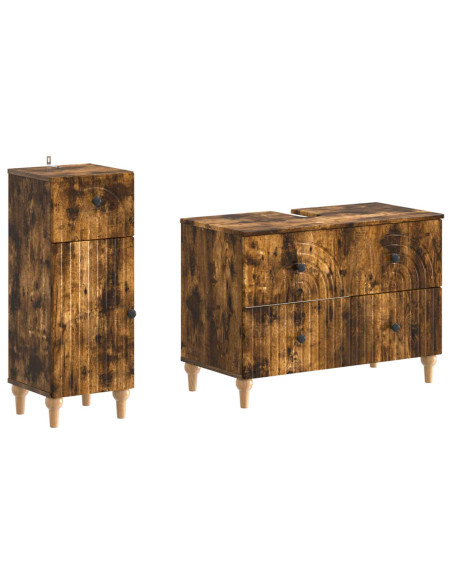 Set di Armadi da Bagno da 2 Pezzi ALKMAAR Rovere Fumo