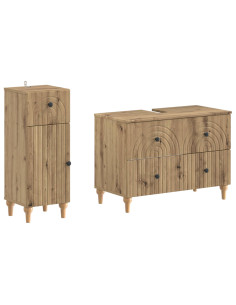 Set di Armadi da Bagno da 2 Pezzi ALKMAAR Rovere Artigianale