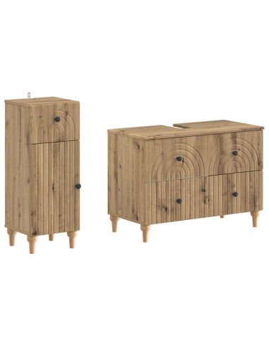 Set di Armadi da Bagno da 2 Pezzi ALKMAAR Rovere Artigianale